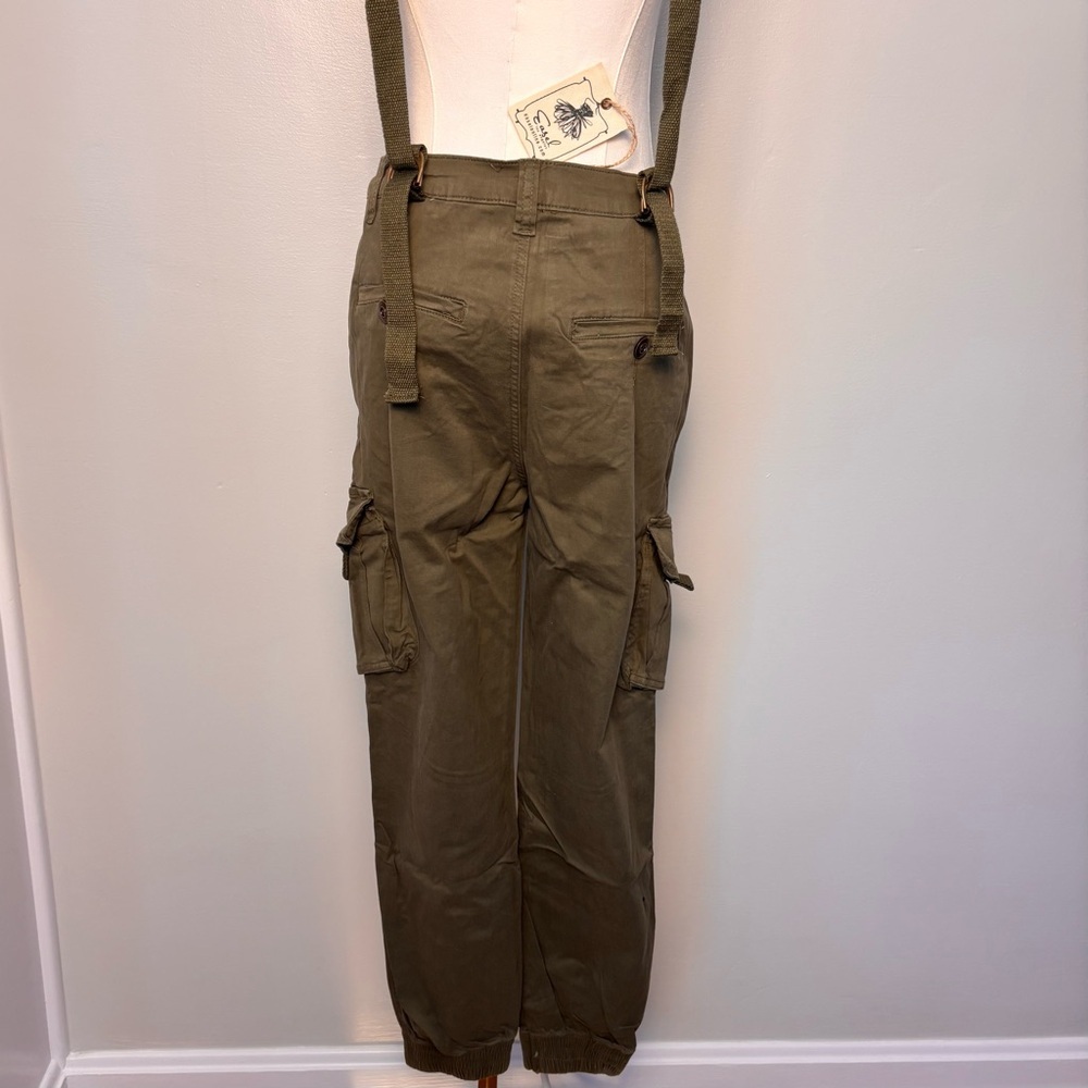 Easel Womens Olive Cargo Pants Elastic Hem With Suspenders Size Medium - Picture 7 of 12